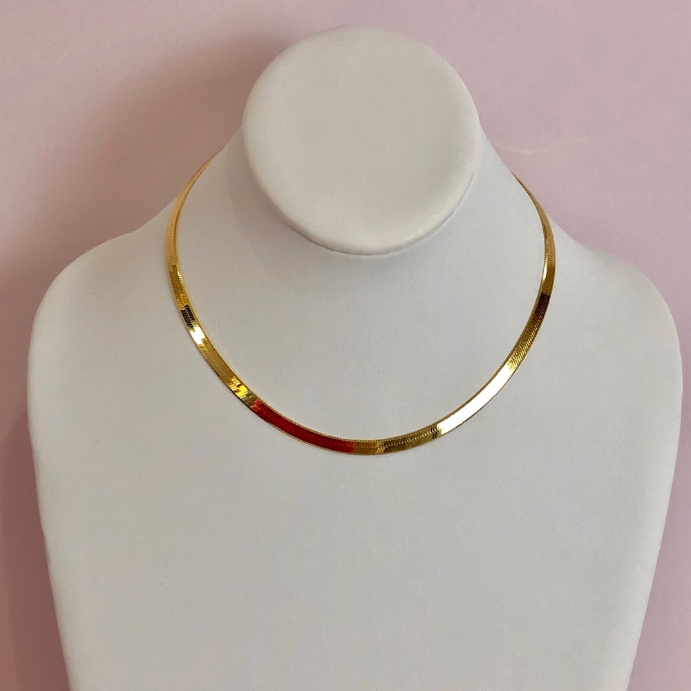 Herringbone Necklace 5mm Chain 14K Gold Plated Slv
